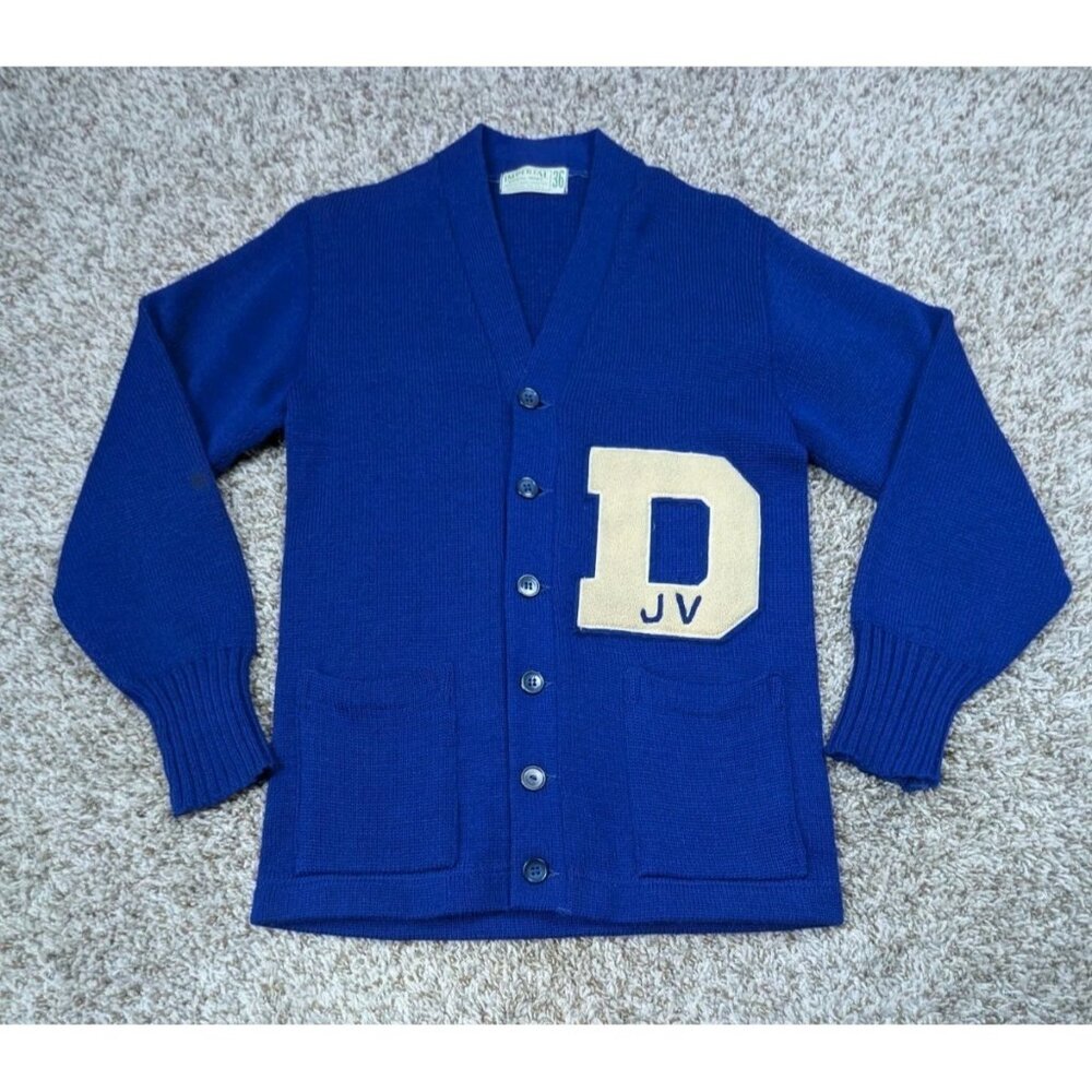 Vintage Imperial Varsity Cardigan Sweater Mens 36 Blue Worsted Wool 50's 60's